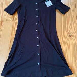 kate quinn Black Short-Sleeve Button-Front Mini Dress NWT